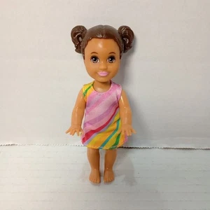 Mattel Barbie Toddler Doll Brown Hair Blue Floral Dress 2016 4” Arms & Legs Move - Picture 1 of 4