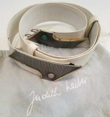 VINTAGE JUDITH LEIBER WHITE SNAKE SKIN ART DECO ENAMEL ADJUSTABLE BELT 28"-32" - Image 1 of 4