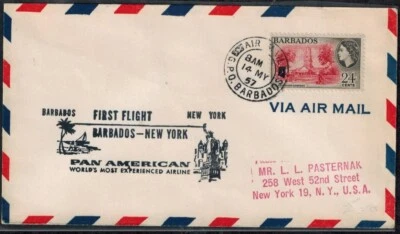 Bonita cubierta de caché de correo aéreo Pan Am First Flight Barbados 1967 Foto 1 de 3
