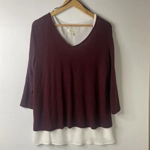 BeMe - Plus Size XS - Womens Top - 3/4 Sleeve V Neck Layered Top - Picture 1 of 14
