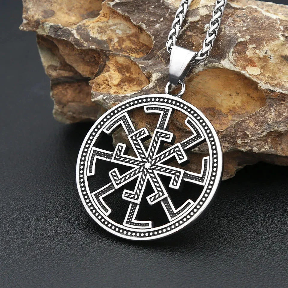 Slavic Kolovrat Sun Wheel Necklace Stainless Steel Necklace - Bild 1 von 4