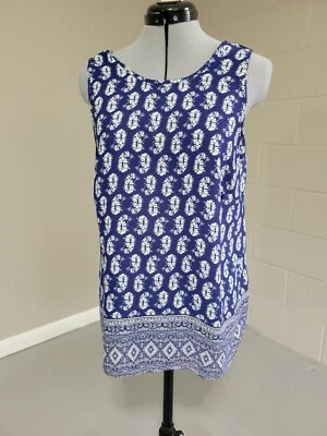 Top túnica Willi Smith para mujer cuello redondo sin mangas azul cachemira talla mediana Foto 1 de 4