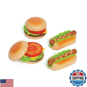 Hape Wooden Hamburger and Hot Dogs| Pretend Play Fast Food Set for Toddlers A - Picture 1 of 5