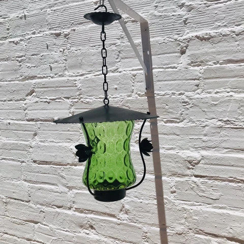 18" x 10.5" Antique Vintage Spanish Lantern Green Glass Shade, Colonial, Revival Cover