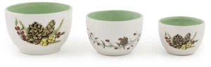 3 Prep Bowls Pinecones & Bells Ceramic Christmas Bowls New - Picture 1 of 2