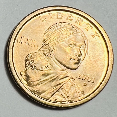 2001 D  Sacagawea Native American $1 One US Dollar Golden Color Nice Coin Denver Cover
