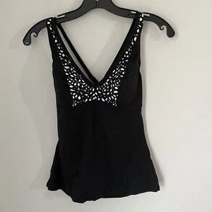 Captiva by Christina Women’s Black Deep V Neck Tankini Bikini Top size S - Picture 1 of 4