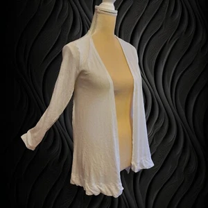 Cárdigan Tahari 100% Lino Blanco Wms Pequeño Frente Abierto Ligero Suéter T48 - Imagen 1 de 4