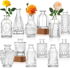 Glass Vase Bud Vase in Bulk Set of 12,Small Vintage Flower Bottle Petite Glass - Picture 1 of 12