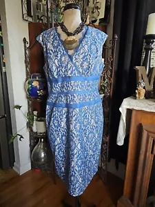 Simply Liliana Dress Cocktail Lace Light Blue Gold Lace Woman's Size 16 Party - Picture 1 of 6