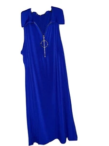 Tiana B Navy Blue Sleeveless Stretch Dress Trim Size Medium. Gold Zipper Ring - Picture 1 of 11