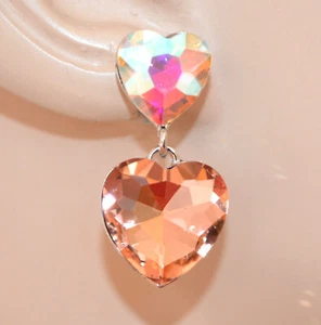Orecchini donna argento cristallo rosa corallo boreale cuore pendenti UNW23 - Foto 1 di 1