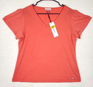 Calvin Klein Women's Top Size PXL Petite Coral Short Sleeve V-Neck NWT - Picture 1 of 15