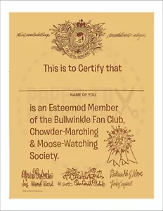 ZERTIFIKAT - BULLWINKLE FAN CLUB CHOWDER MARSCHIEREN... ZERTIFIKAT - NACHDRUCK - Bild 1 von 1