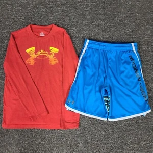 Under Armour Outfit Boys Medium Shirt & Shorts Basketball Gym School Two Piece - Picture 1 of 9