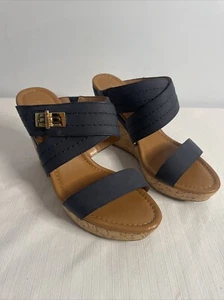 Tommy Hilfiger Women Mili2 Open Toe Cross Band Wedge Sandal Blue Size 9M - Picture 1 of 6