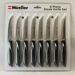 Mueller Austria 8 Piece Steak Knife Set Model SS-55 Stainless Steel Serrated New - Picture 1 of 5