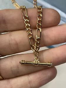 New 9ct 9k GOLD Plated 18.75" Figaro Chain 5mm T Bar Pendant Necklace 16.7g - Picture 1 of 22