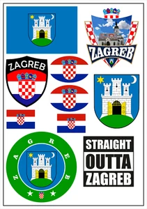 Zagreb Kroatien Aufkleber Karte Sticker-Bogen Stadt Auto Fahne Flagge - Picture 1 of 4
