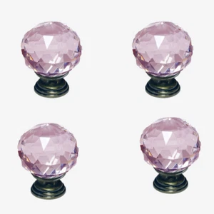 Pack Of 4 Pink Crystal Cut Glass Cupboard Knobs 30mm or 40mm Antique Brass - Picture 1 of 1