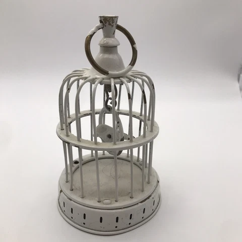 Painted Brass Bird Cage W/ Brass Bird Perched On Swing Shabby Chic Farmhouse Cover