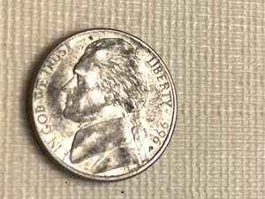 1996 P, Jefferson Nickel, Date error, Double struck P - Picture 1 of 8