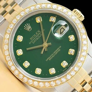 Rolex Hombre Datejust Verde Diamante 18K Oro Amarillo & Acero Reloj + 1.6CT - Picture 1 of 7