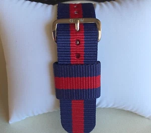 NEW Daniel Wellington Watchband Oxford Red Navy Silver Buckle Size 20 - Picture 1 of 3