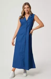 CARTEL & WILLOW Clara Maxi Dress French Navy Size L 12 New $139 Linen Cotton - Picture 1 of 4