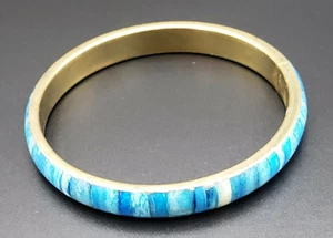 Vintage Aqua Blau Knochen Armreif, Messing Boho Zwischenring Armband Tribal Ethno BN-1 - Bild 1 von 5