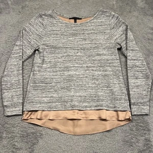 White House Black Market Split Back Sweatshirt Women’s M Gray Mauve Satin Hem - Picture 1 of 12