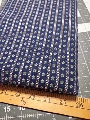 VTG Joan Kessler for Concord Navy Striped Flowers DOLL Fabric BY THE HALF YARD - Image 1 of 4