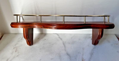 VINTAGE HOME INTERIOR SOLID WOOD BRASS CAPTAIN RAIL WALL SHELF … - Image 1 of 4