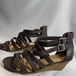 Soda Gladiator Sandals Zip Up Brown Faux Leather Straps Side Buckles Size 11 - Picture 1 of 14
