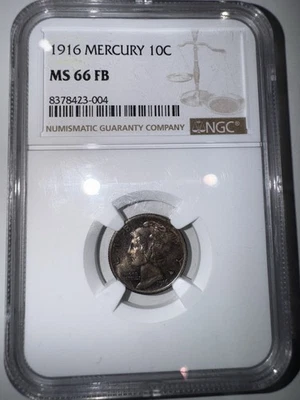 1916 Mercury Dime NGC MS66 FB  Full Band Uniquely  Toned Gem - Image 1 of 2