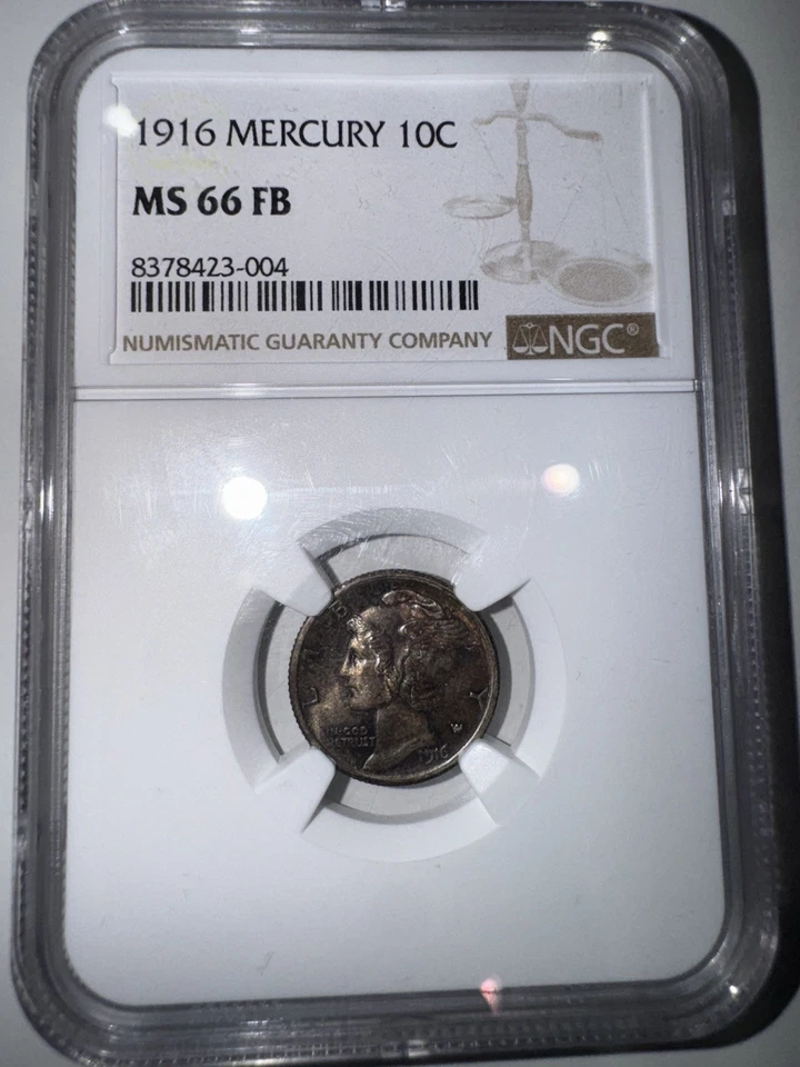 1916 Mercury Dime NGC MS66 FB  Full Band Uniquely  Toned Gem - Image 1 of 2