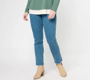 Quacker Factory Women's Pants Sz 2XS (XXS) Denim Pull-On Frayed Blue A612403 - Picture 1 of 4
