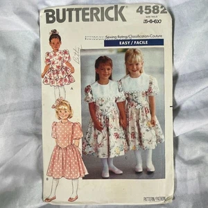 Vintage 90er Butterick 4582 Mädchen Drop Waist Puffärmel KLEID Muster 5-6x - Bild 1 von 2