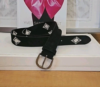 Cinturón boho de cuero genuino negro FRYE, costura blanca a mano, talla grande para mujer  Foto 1 de 4