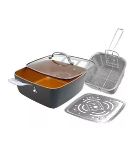 Gotham Steel XL 11" Kupfer Tief Quadratisch All in One 6 Quart Koch Pfanne - 4 Stück Set NEU - Bild 1 von 8
