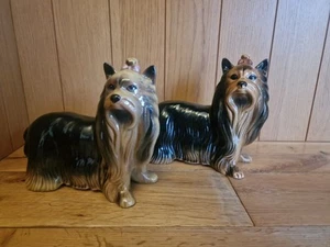 Pair Of Vintage Coopercraft Yorkshire Terrier Dog Ceramic Made in England 18cm - Picture 1 of 11