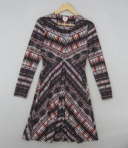 Leona Edmiston Dress Womens 10 Black Red White Geometric Fit Flare Stretch Retro - Picture 1 of 18