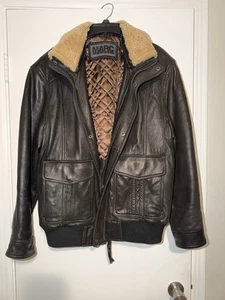 Andrew Marc Brown Leather Bomber Jacket Removable Collar Size XL - Picture 1 of 10