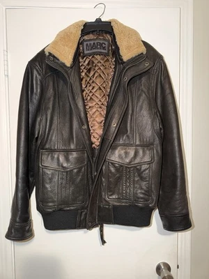 Andrew Marc Brown Leather Bomber Jacket Removable Collar Size XL - Image 1 of 4