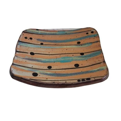 art pottery Italian tray footed stripes geometric Incense stash trinket candle - Image 1 of 4