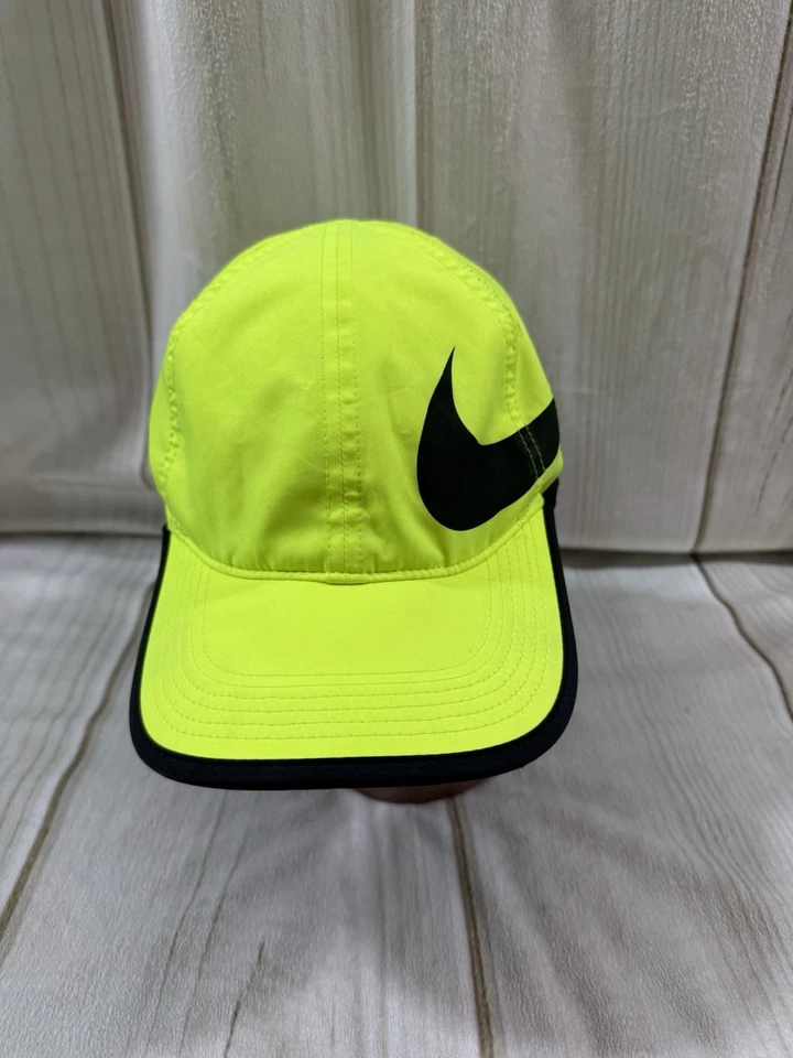 Nike DRI-FIT Featherlight Cap Hat Unisex Adult Neon Yellow Swoosh Graphic adjust - Image 1 of 4