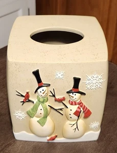 Tissue Box Cover - Hand Painted - Tall Snowmen Linda Spivey By Avanti Linens - Picture 1 of 5