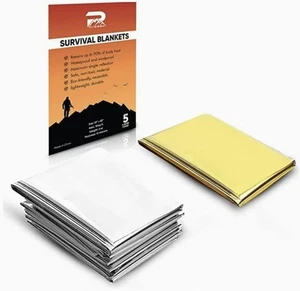 5 Pack Emergency Survival Blankets Waterproof Thermal Space Blanket 52x82" - Picture 1 of 6
