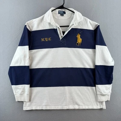 Polo Ralph Lauren Rugby Shirt Mens Large Heavy Cotton Striped New York Zip Neck - Image 1 of 4