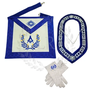 Masonic Regalia Blue Lodge Junior Deacon Faux Leather Apron Set Embroidered - Picture 1 of 17